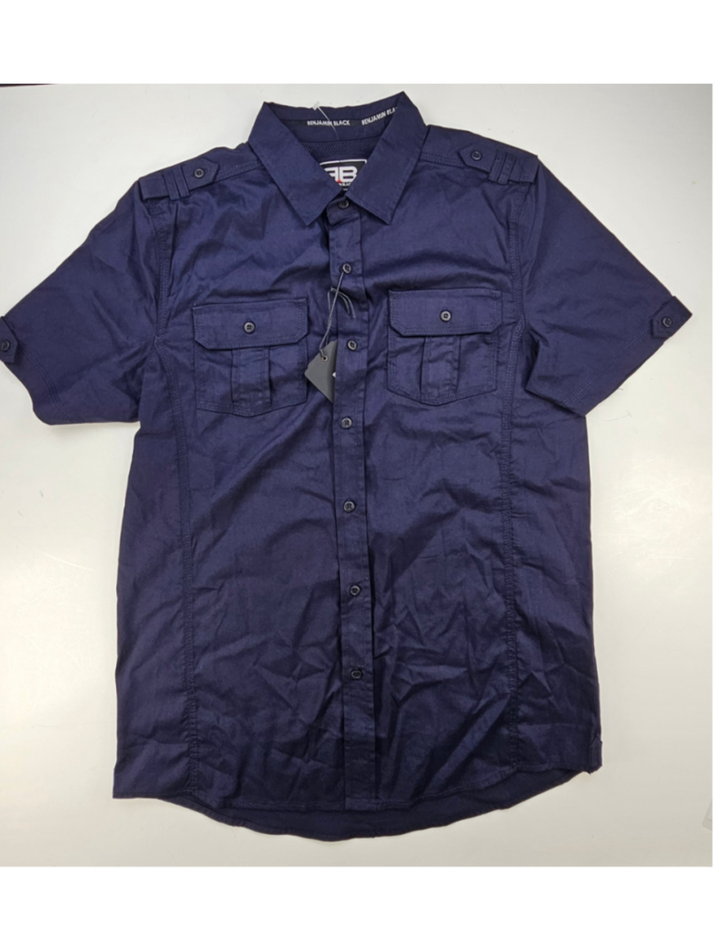 Benjamin Black Techstretch Shirt Men’s M Navy Blue Short Sleeve Utility NWT